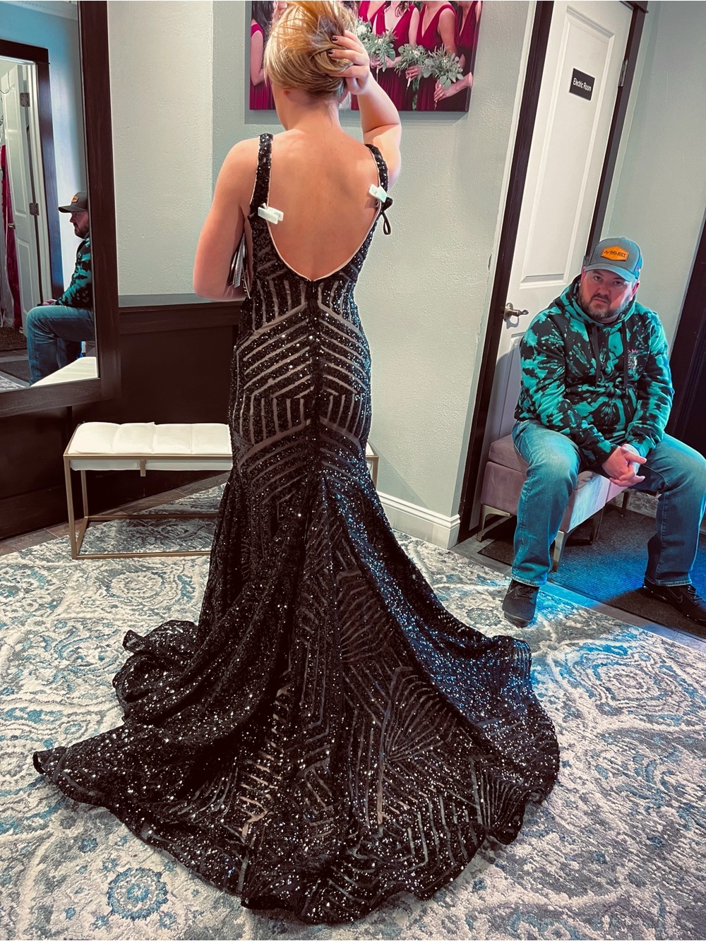 Jovani Black Sequined Deep V Prom Gown - Picture 2 of 2